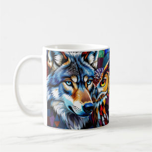 Wolf and Owl Vibrant and Colorful  Coffee Mug