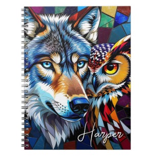 Wolf and Owl Vibrant and Colorful Personalized  Notebook