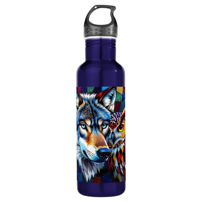 Wolf and Owl Vibrant and Colourful  710 Ml Water Bottle (Front)