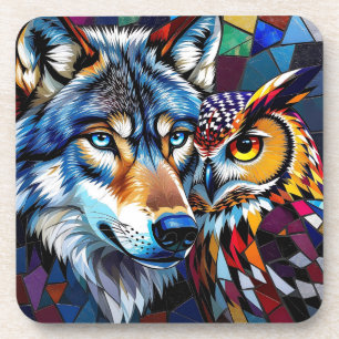Wolf and Owl Vibrant and Colourful  Coaster