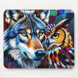 Wolf and Owl Vibrant and Colourful  Mouse Pad