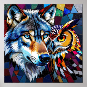 Wolf and Owl Vibrant and Colourful Poster