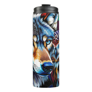 Wolf and Owl Vibrant and Colourful  Thermal Tumbler