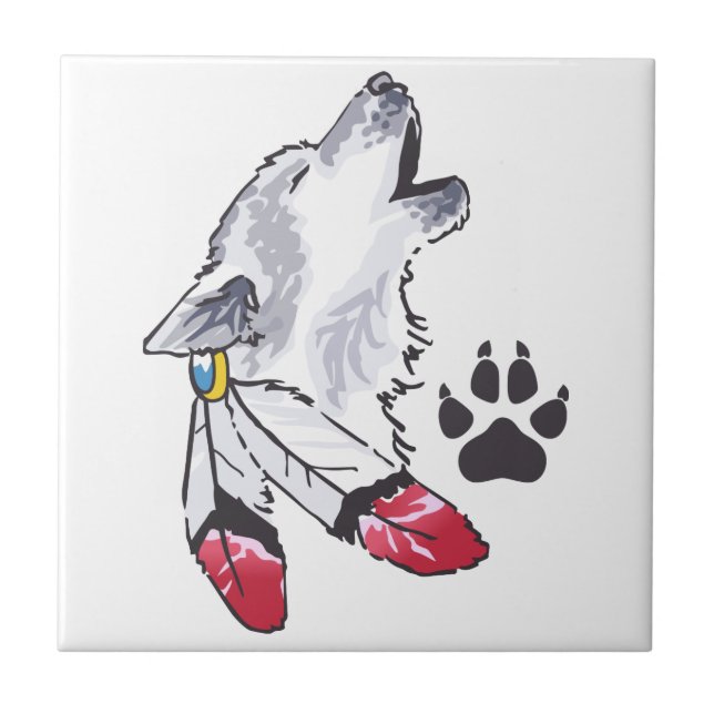 Wolf and Paw Print Ceramic Tile (Front)