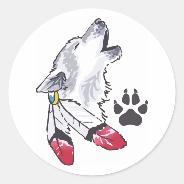 WOLF AND PAW PRINT CLASSIC ROUND STICKER (Front)