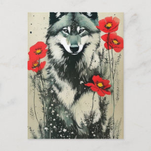 Wolf and Poppies Postcard