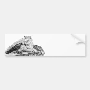 Wolf and Raven black and white design Bumper Sticker