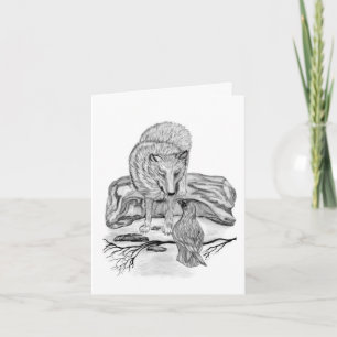 Wolf and Raven black and white design Card