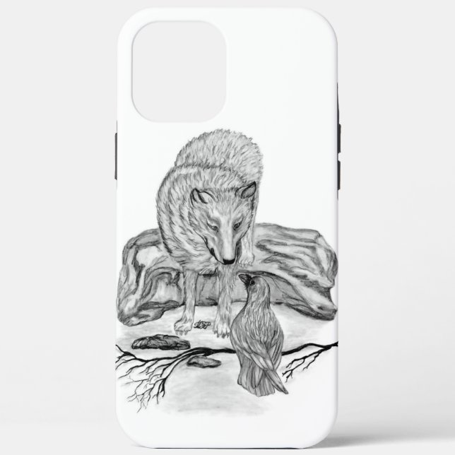 Wolf and Raven black and white design Case-Mate iPhone Case (Back)
