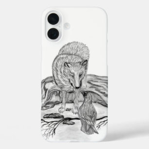 Wolf and Raven black and white design iPhone 16 Plus Case