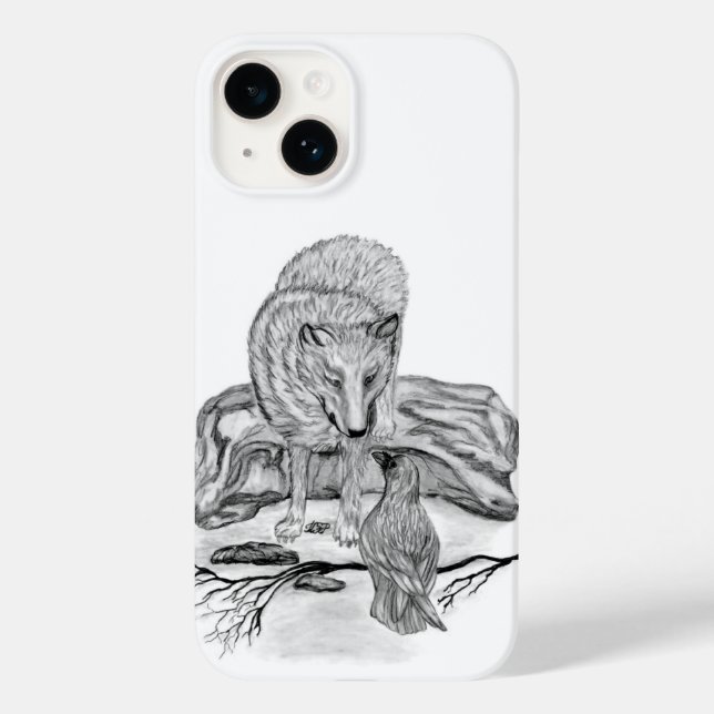 Wolf and Raven black and white design Case-Mate iPhone Case (Back)