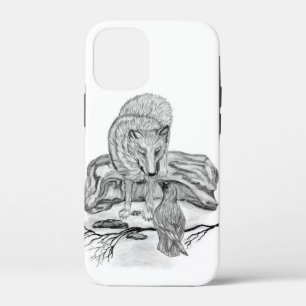 Wolf and Raven black and white design iPhone 12 Mini Case