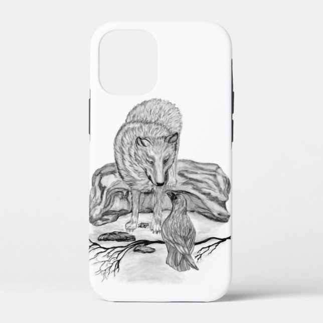 Wolf and Raven black and white design Case-Mate iPhone Case (Back)