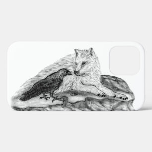Wolf and Raven black and white design iPhone 12 Case