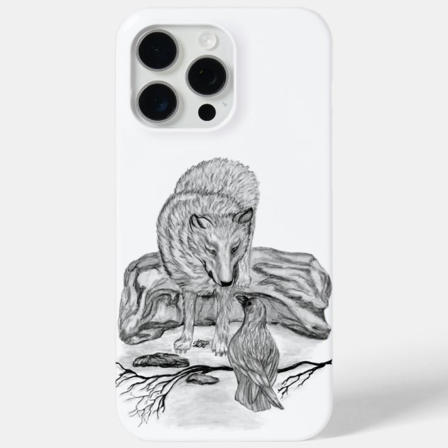 Wolf and Raven black and white design Case-Mate iPhone Case (Back)