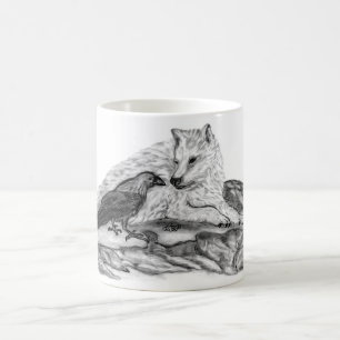 Wolf and Raven black and white design Coffee Mug