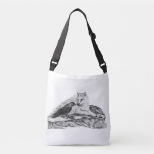 Wolf and Raven -  Black and White Design Crossbody Bag