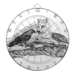 Wolf and Raven black and white design Dartboard