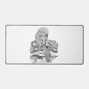 Wolf and Raven black and white design Desk Mat