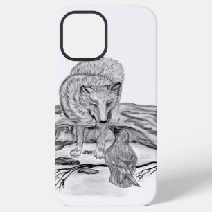 Wolf and Raven black and white design iPhone 12 Pro Max Case