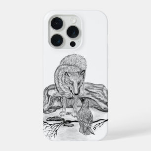 Wolf and Raven black and white design iPhone 15 Pro Case