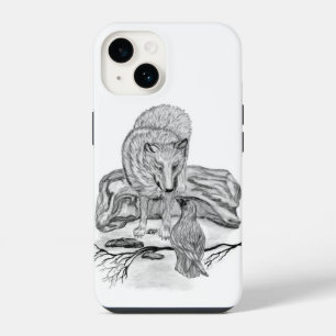 Wolf and Raven black and white design iPhone 14 Case