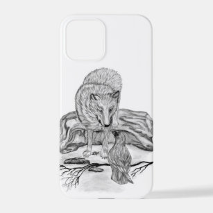 Wolf and Raven black and white design iPhone 12 Pro Case