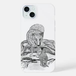 Wolf and Raven black and white design iPhone 15 Plus Case
