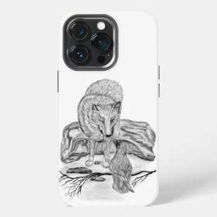 Wolf and Raven black and white design iPhone 13 Pro Case