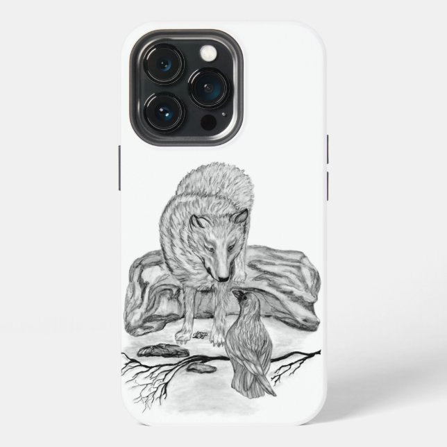 Wolf and Raven black and white design iPhone Case (Back)