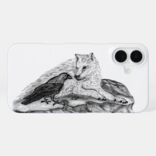 Wolf and Raven black and white design iPhone 16 Plus Case