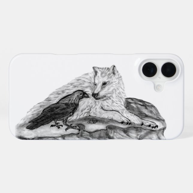 Wolf and Raven black and white design iPhone Case (Back Horizontal)