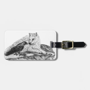 Wolf and Raven black and white design Luggage Tag