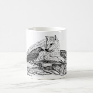 Wolf and Raven - Black and White Design Magic Mug