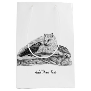 Wolf and Raven - Black and White Design Medium Gift Bag