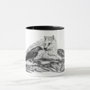 Wolf and Raven - Black and White Design Mug