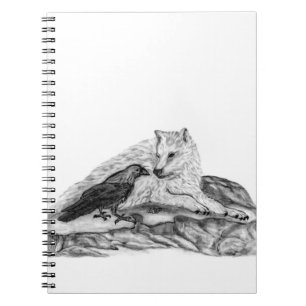 Wolf and Raven black and white design Notebook