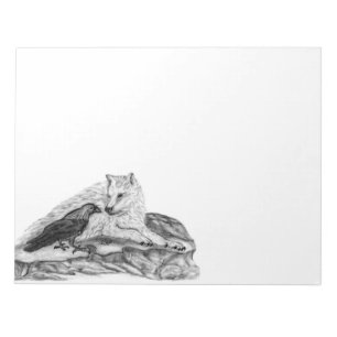 Wolf and Raven black and white design Notepad