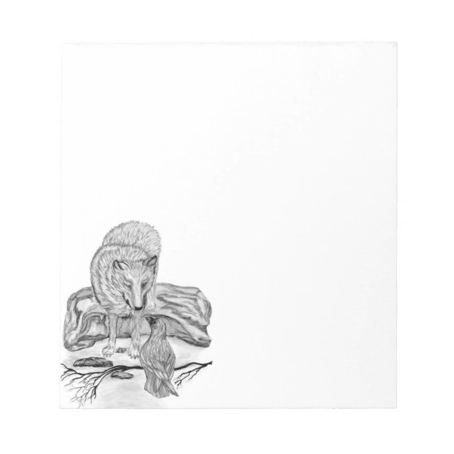 Wolf and Raven black and white design Notepad (Front)