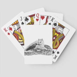 Wolf and Raven black and white design Playing Cards