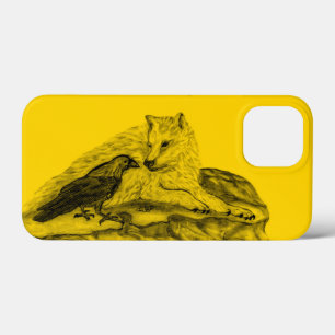 Wolf and Raven black and yellow design iPhone 13 Mini Case