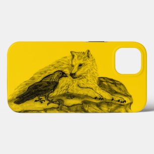 Wolf and Raven black and yellow design iPhone 13 Case