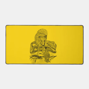 Wolf and Raven black and yellow design Desk Mat