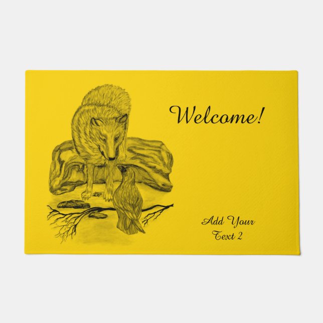 Wolf and Raven - Black and Yellow Design Doormat (Front)
