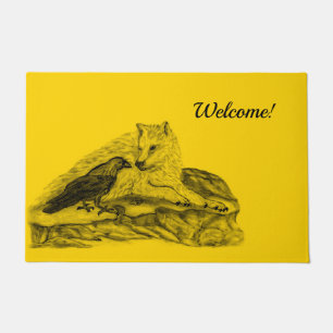 Wolf and Raven - Black and Yellow Design Doormat