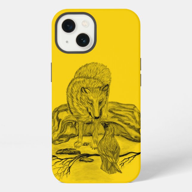 Wolf and Raven black and yellow design iPhone Case (Back)