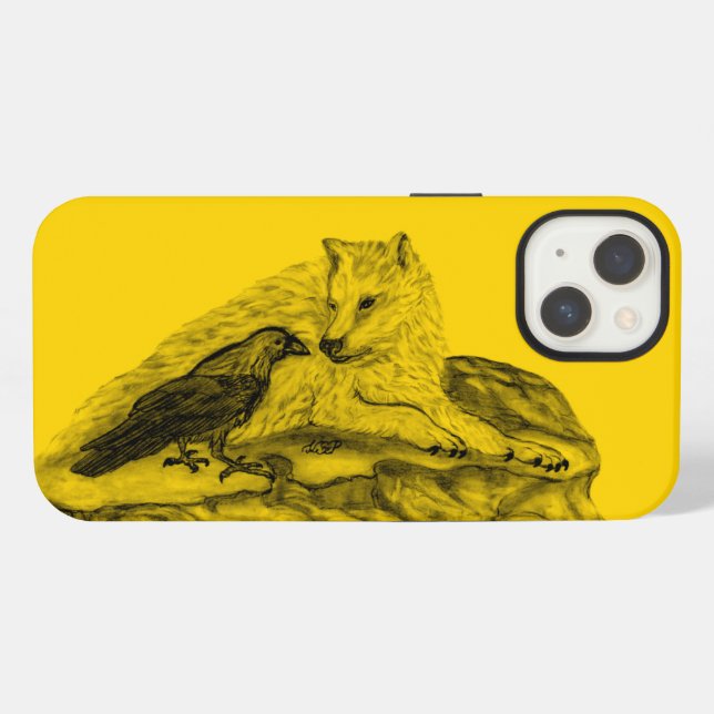 Wolf and Raven black and yellow design iPhone Case (Back Horizontal)