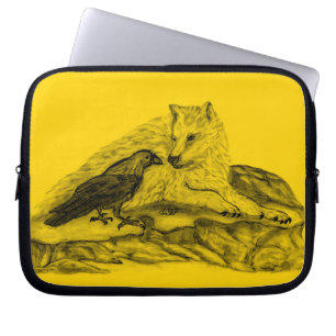 Wolf and Raven black and yellow design Laptop Sleeve