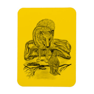 Wolf and Raven - Black and Yellow Design Magnet