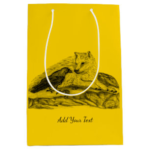 Wolf and Raven - Black and Yellow Design Medium Gift Bag